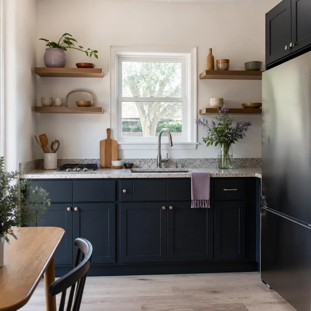 A compact kitchen inside a new ADU